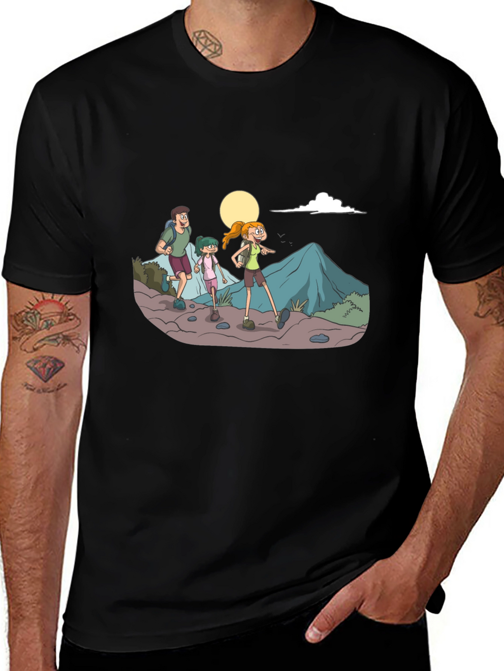 Hiking Family Graphic Tee - Black Cotton