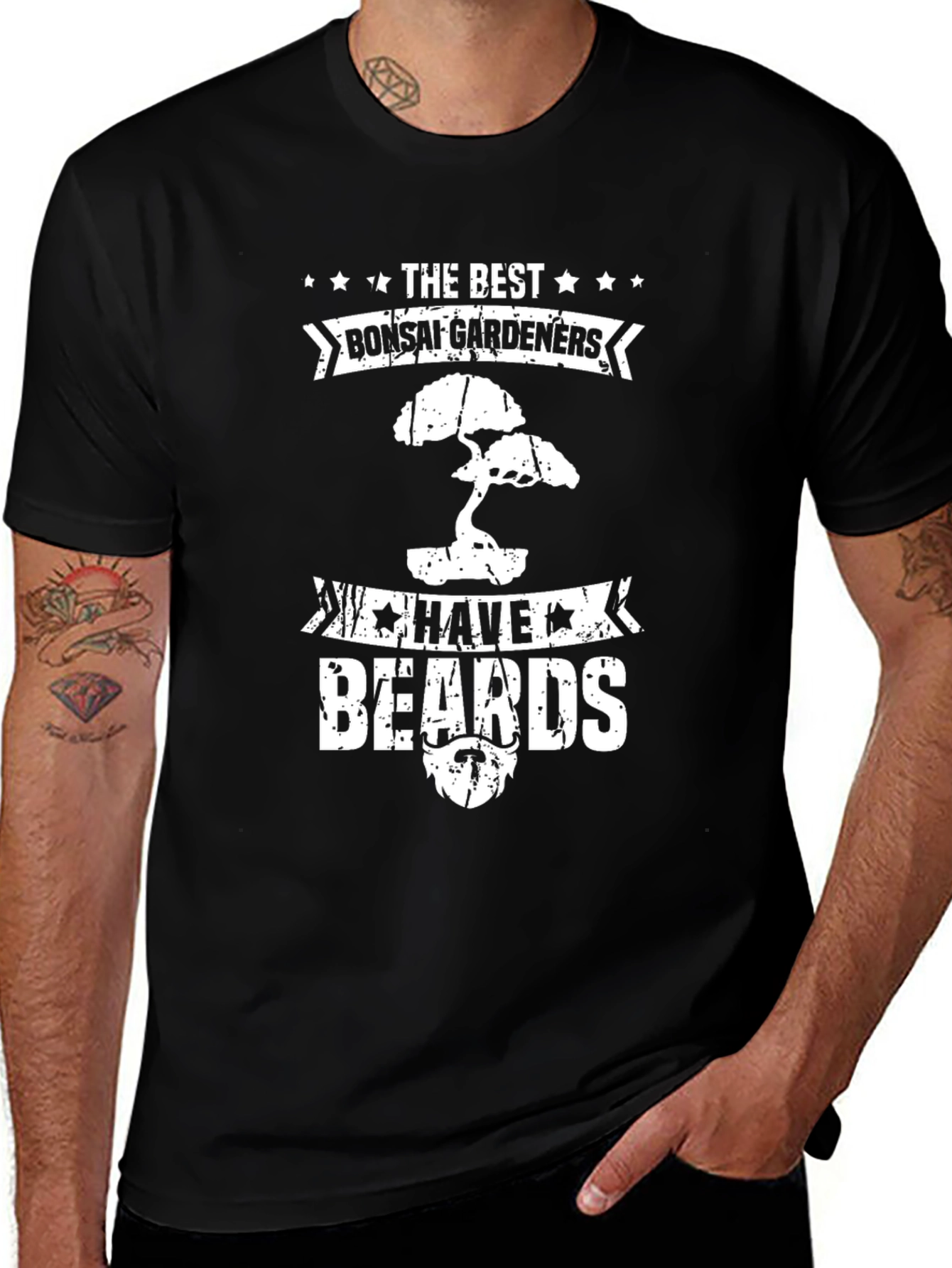 Bonsai Gardeners with Beards Black Graphic T-Shirt