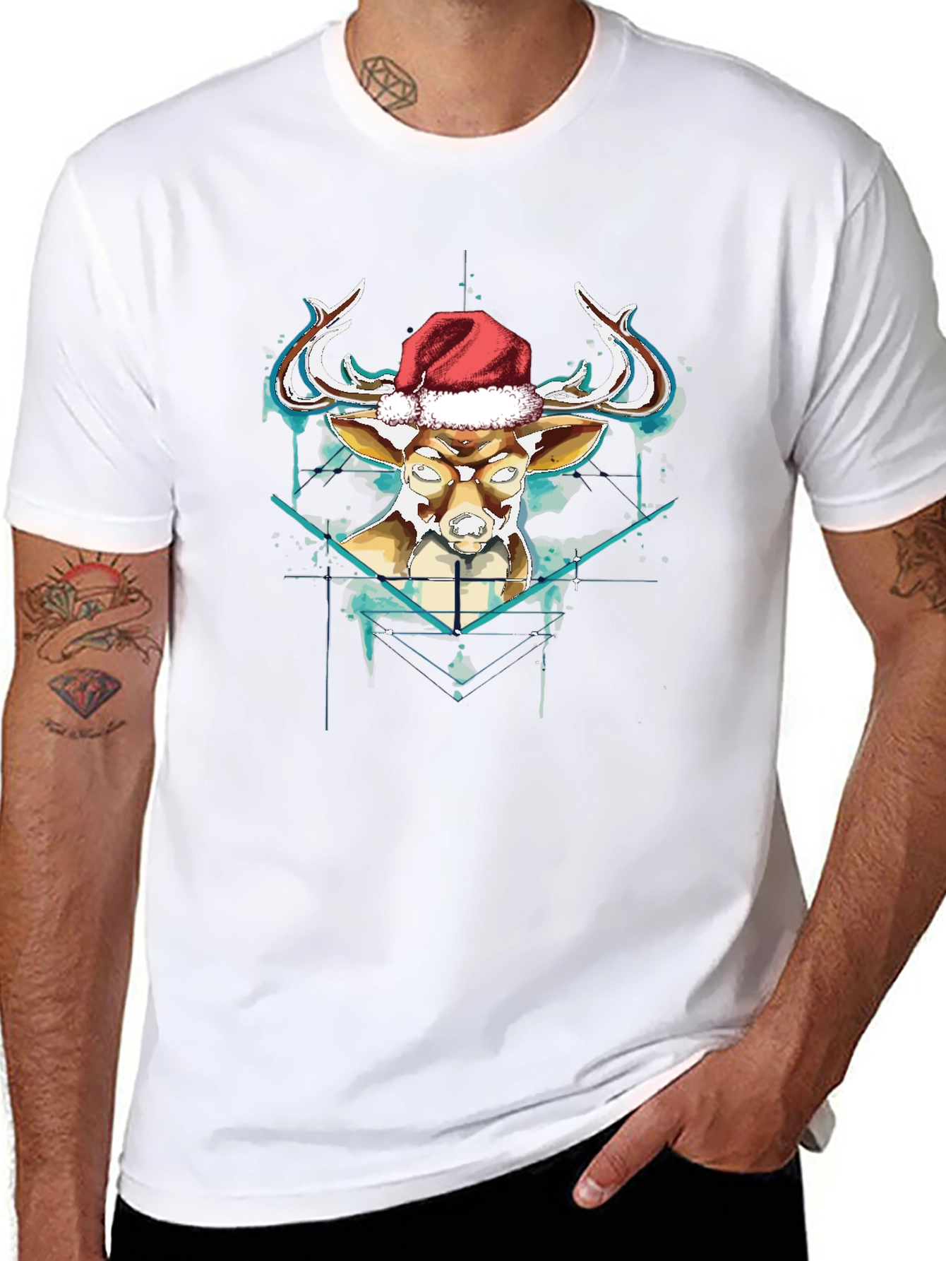 Festive Reindeer Graphic Tee - Black