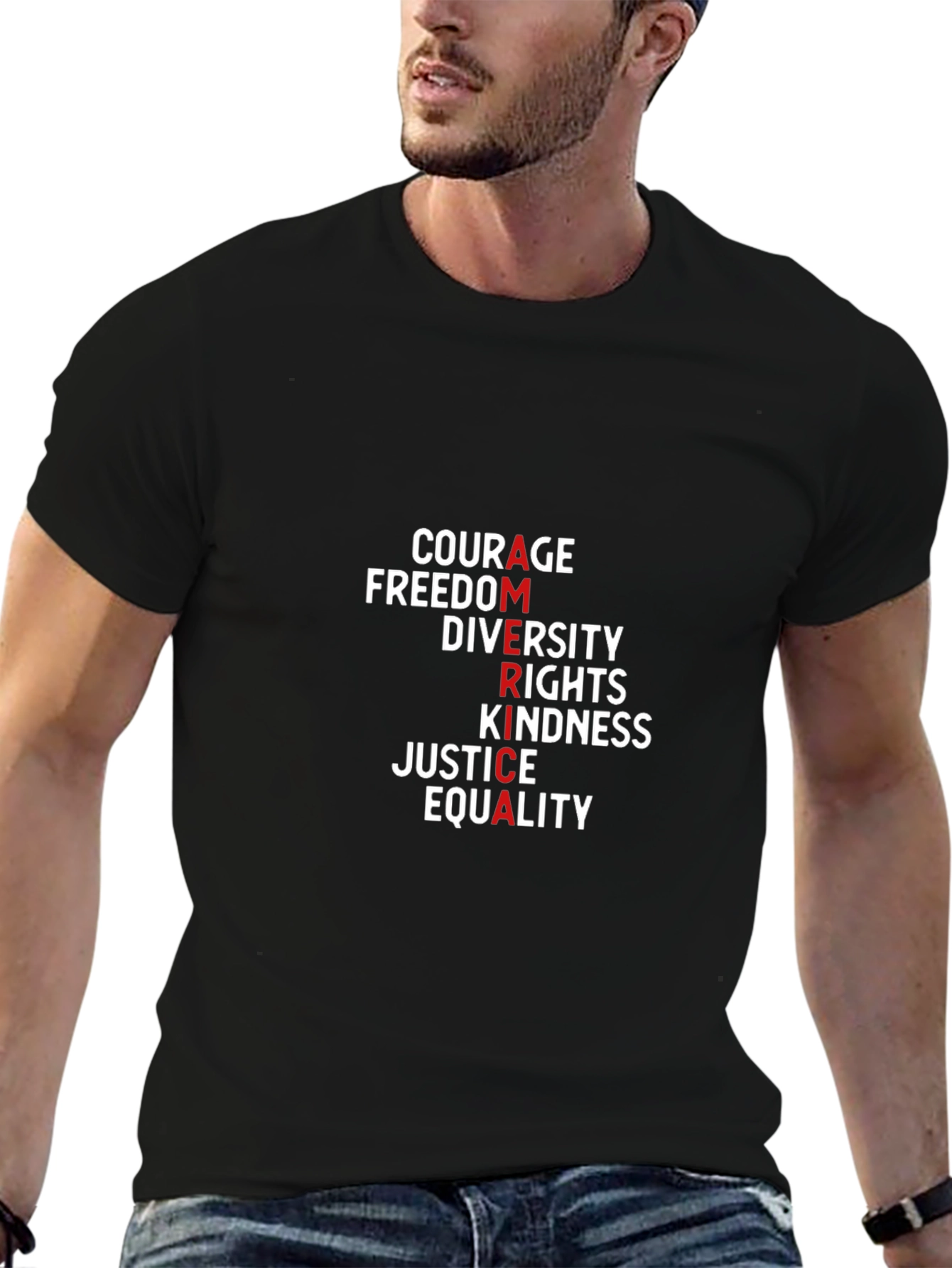 America Values T-Shirt: Courage Freedom Justice & Equality
