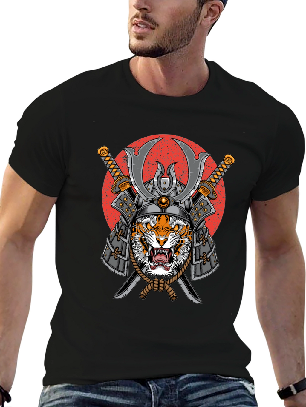 Samurai Tiger Graphic T-Shirt - Mens Black Tee