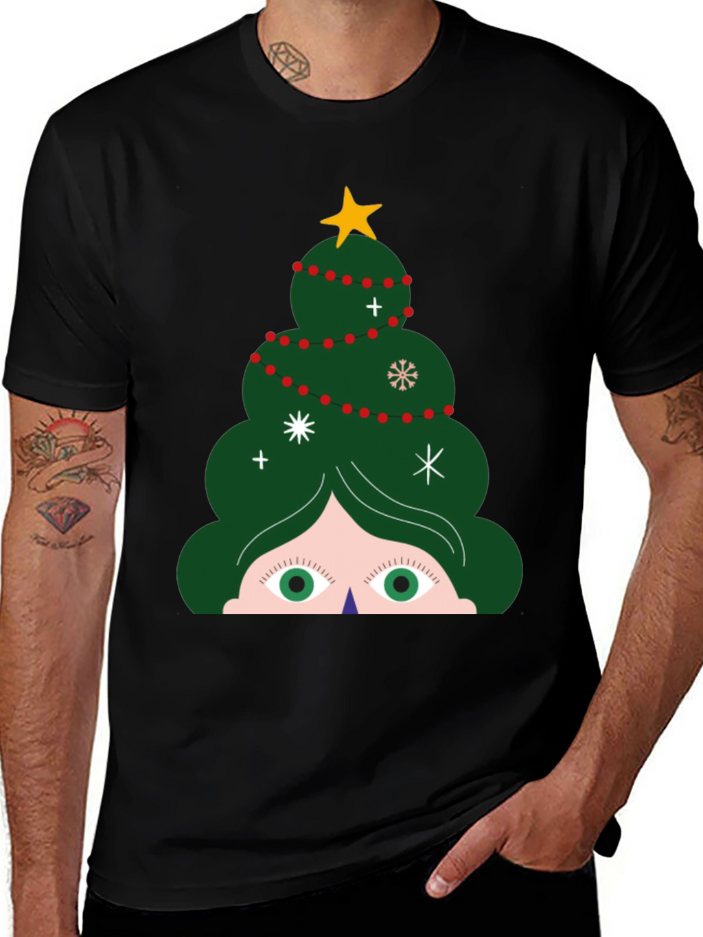 Festive Christmas Tree Peeking T-Shirt - Holiday Fun!