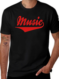 Music Graphic Tee - Casual Black Cotton T-Shirt