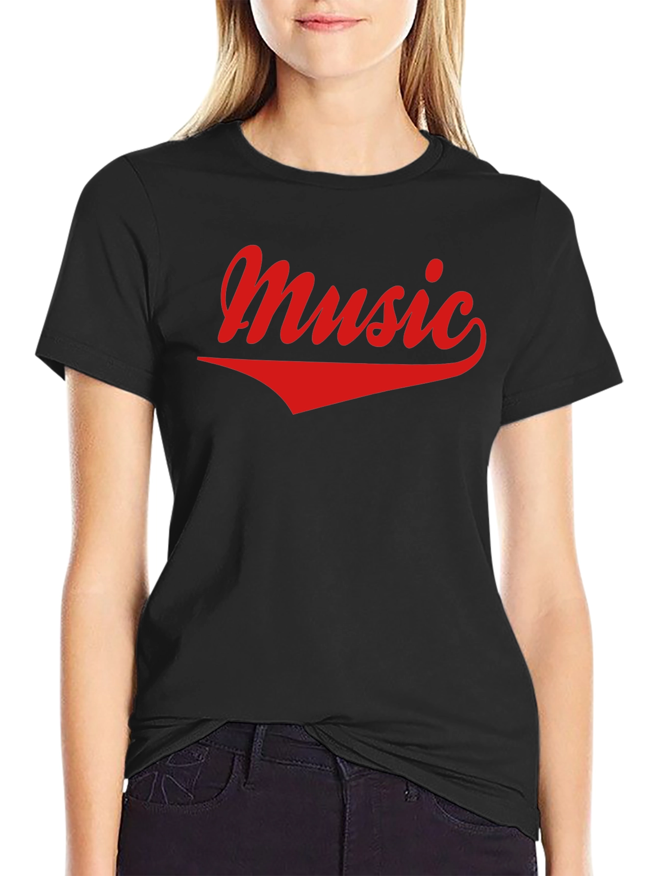 Music Graphic Tee - Casual Black Cotton T-Shirt