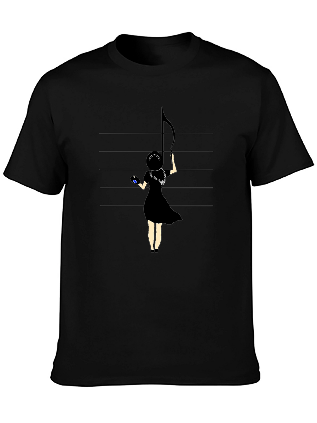 Music Note Girl Graphic Black T-Shirt