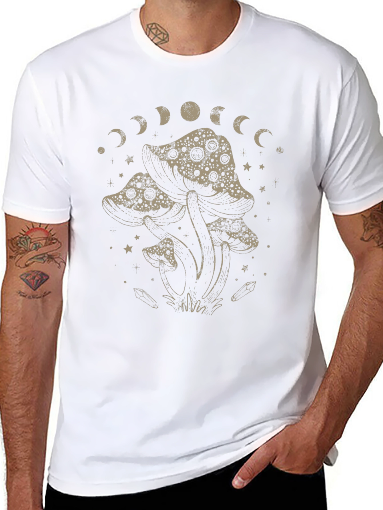 Mushroom Moon Phase Graphic T-Shirt - Black