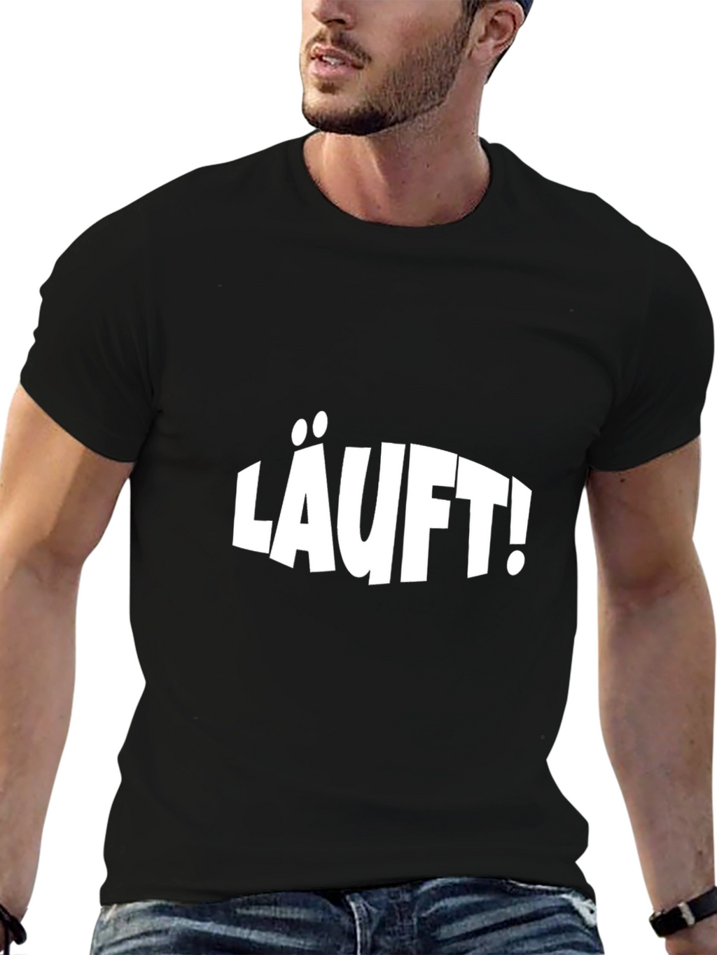 LÄUFT! Black Graphic Tee - German Phrase