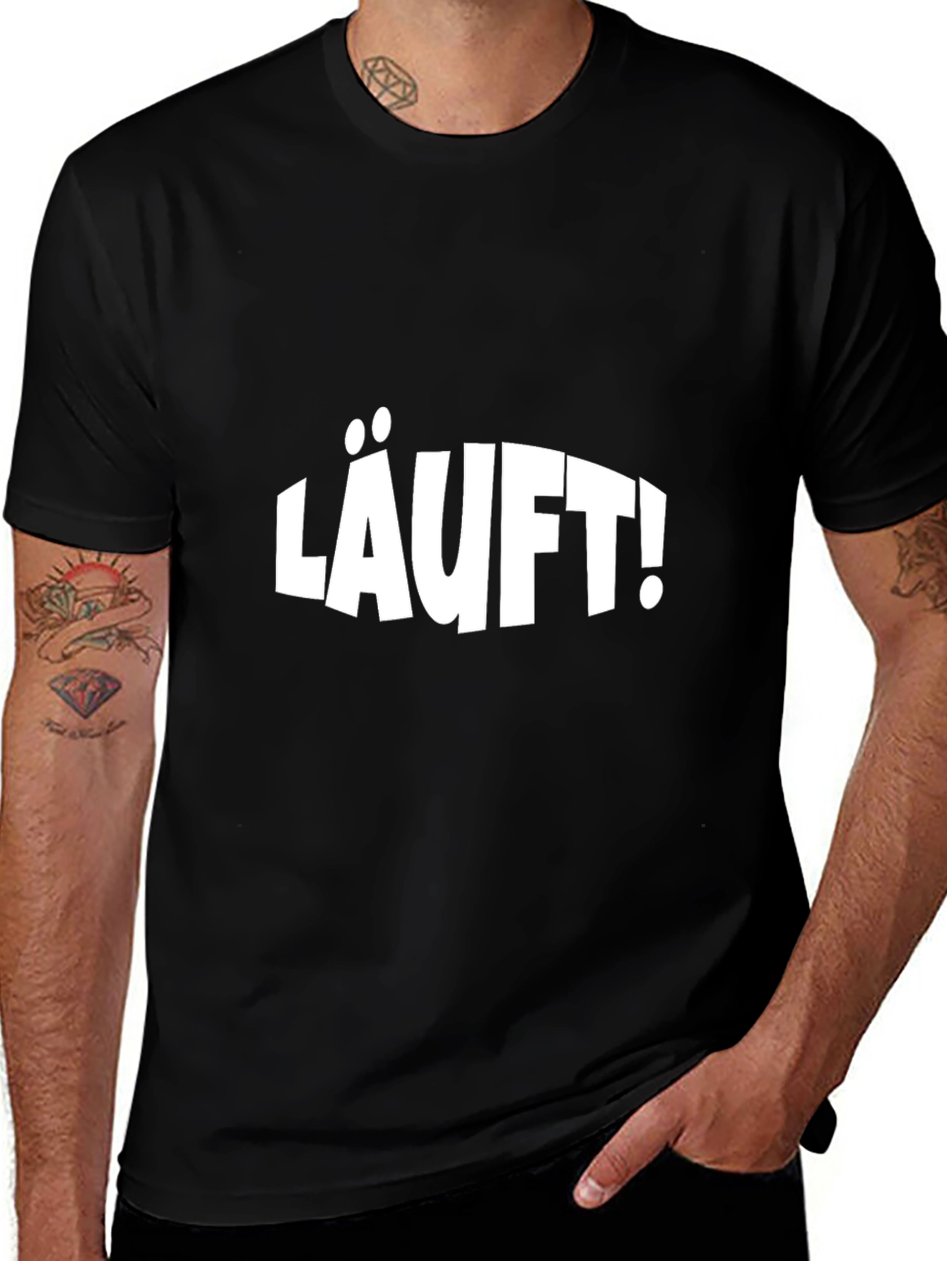 LÄUFT! Black Graphic Tee - German Phrase