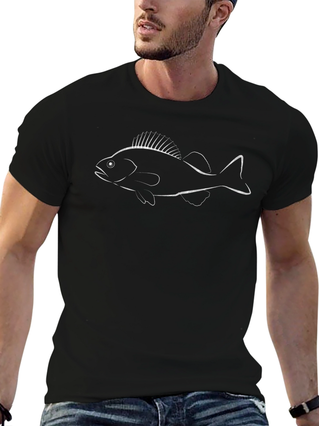 Mens Black T-Shirt with Fish Graphic