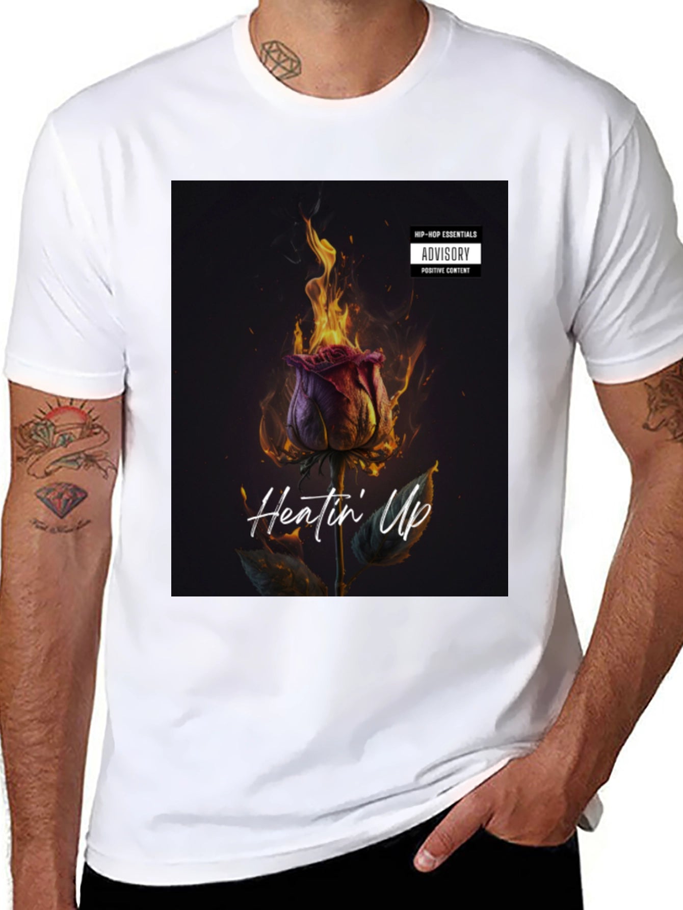 Heatin Up Rose Graphic Tee - Black Cotton Blend