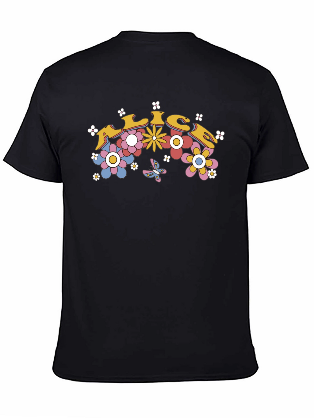 Retro Floral Graphic Tee - Black Cotton T-Shirt