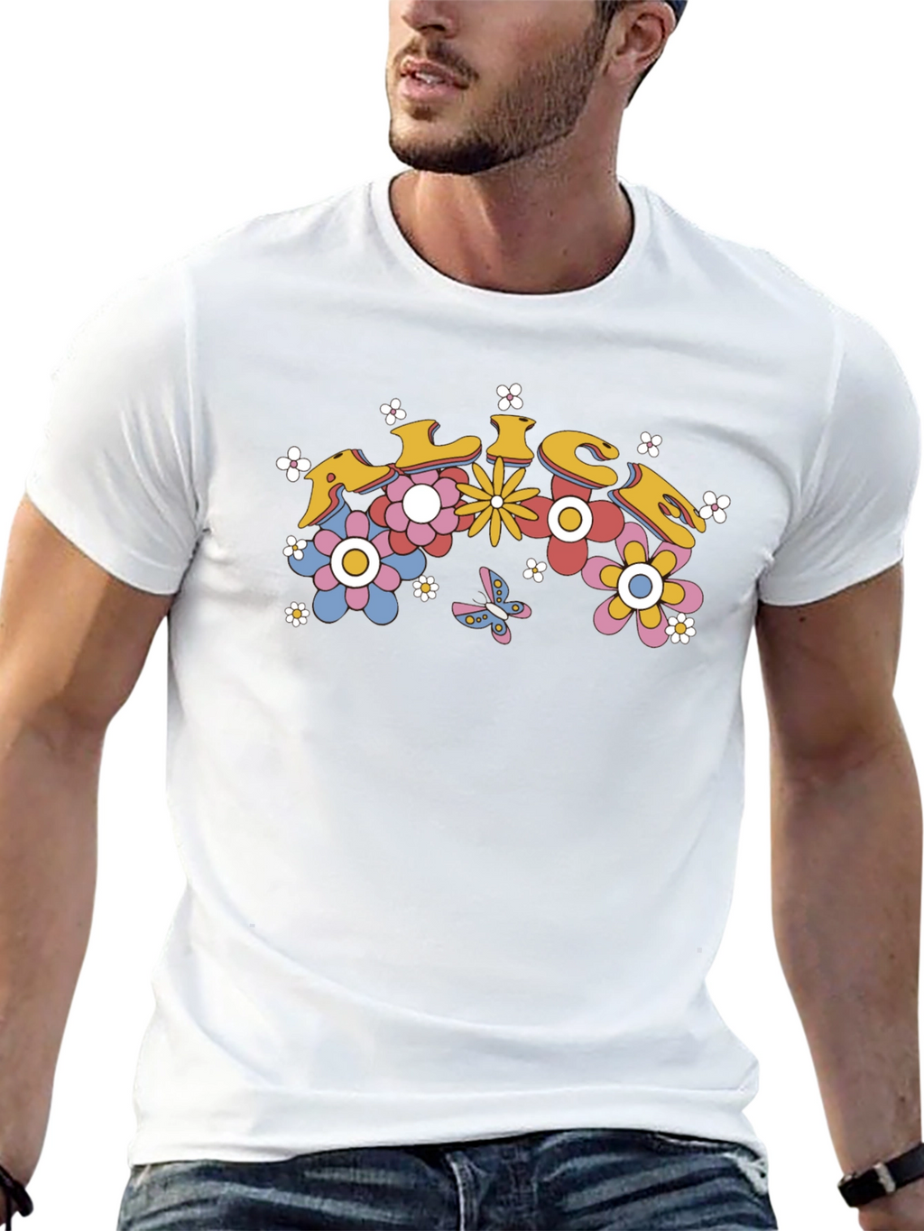 Retro Floral Graphic Tee - Black Cotton T-Shirt