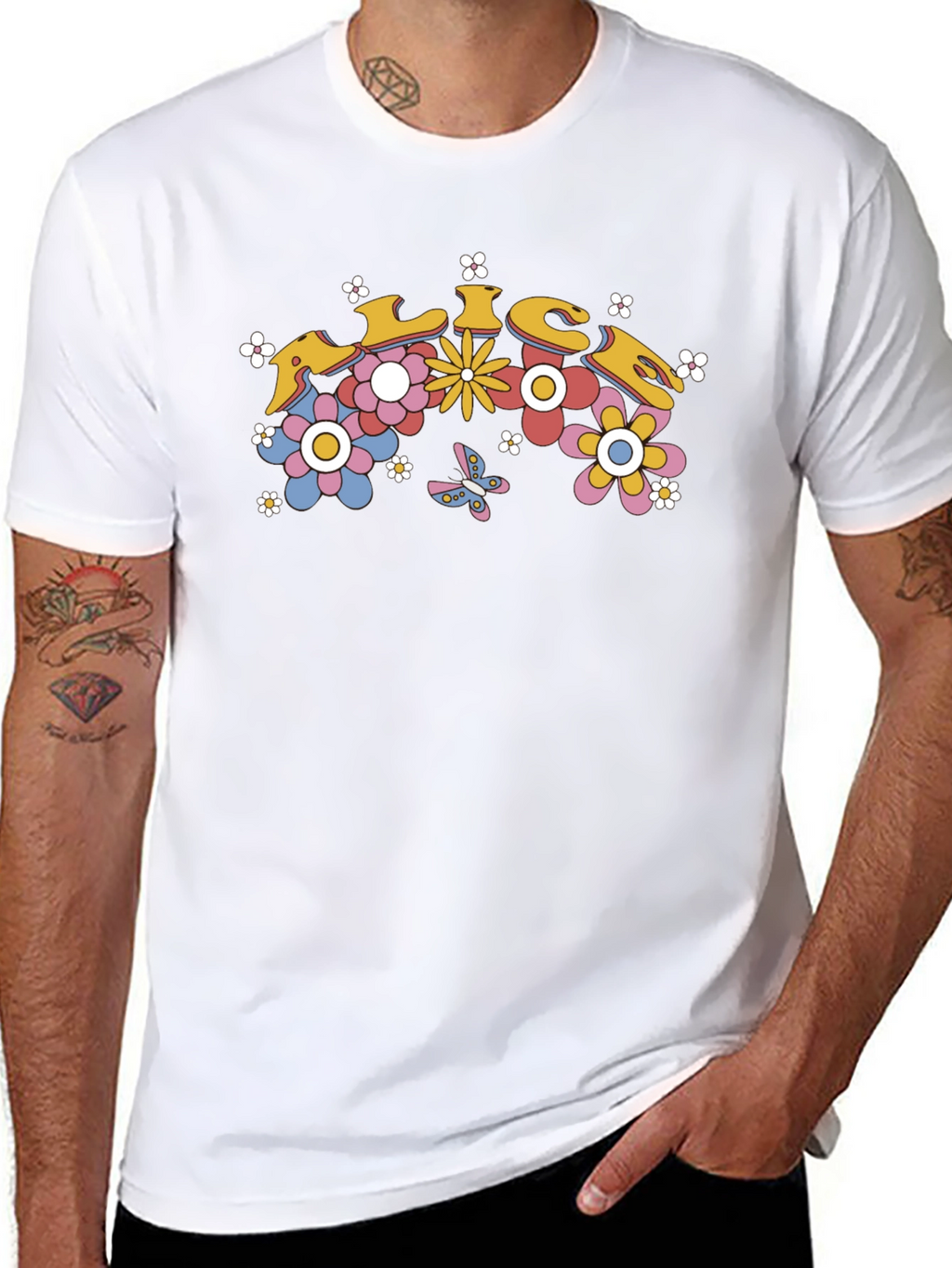 Retro Floral Graphic Tee - Black Cotton T-Shirt
