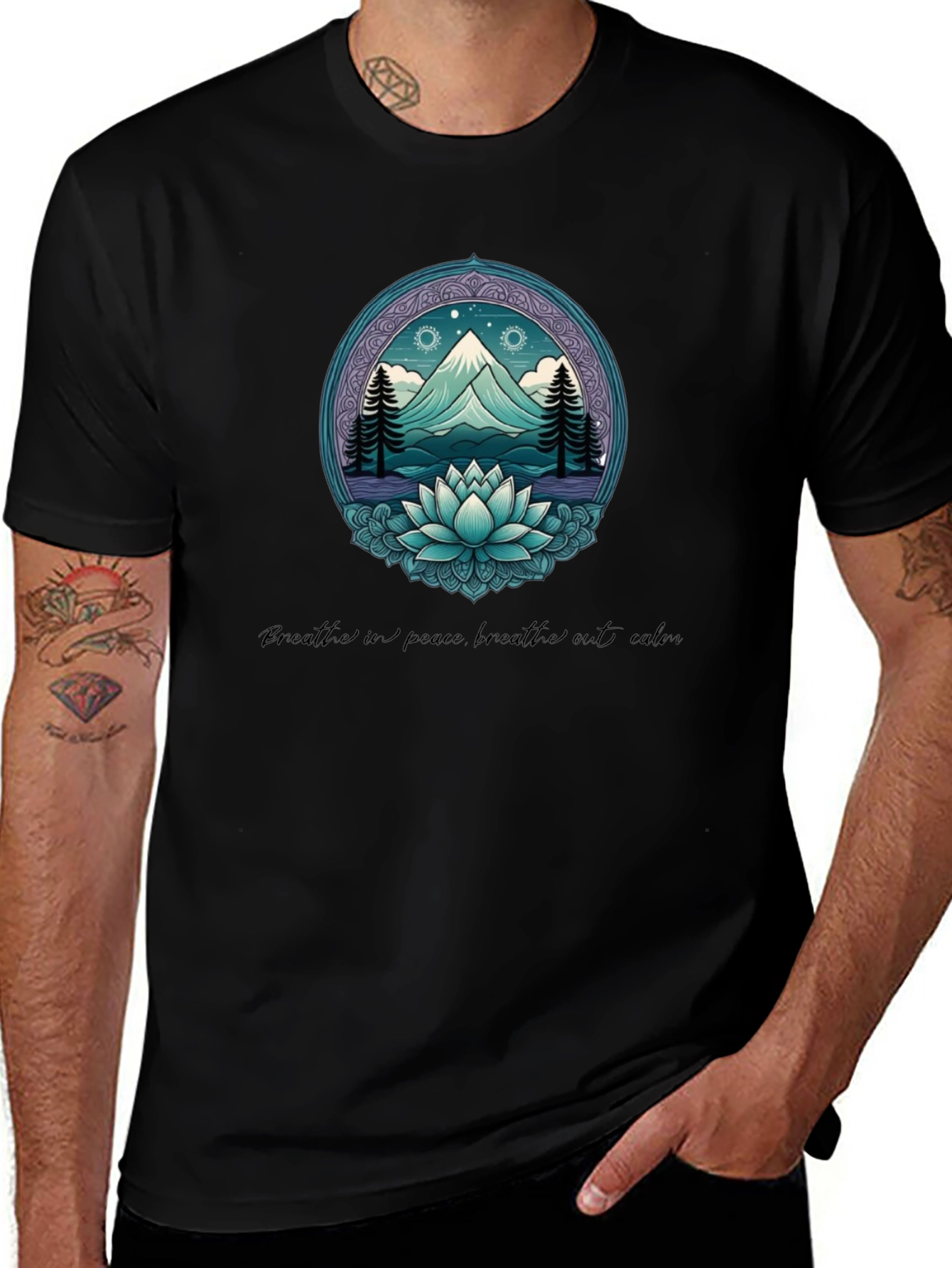 Mountain & Lotus Graphic Tee - Breathe in Peace