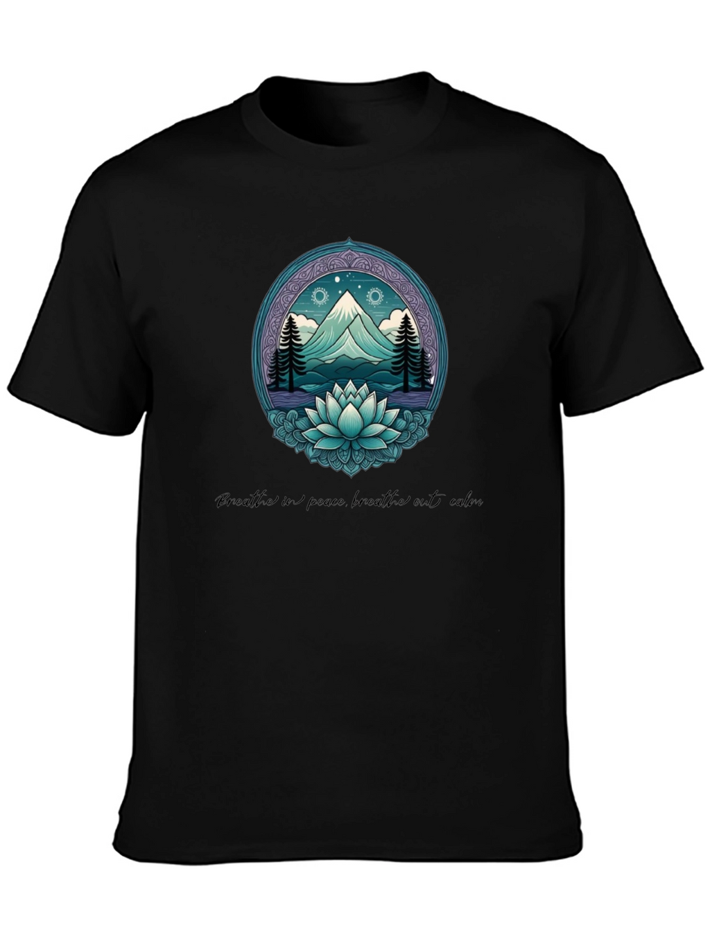 Mountain & Lotus Graphic Tee - Breathe in Peace
