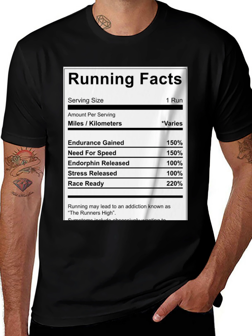 Running Facts Nutrition Label Black T-Shirt