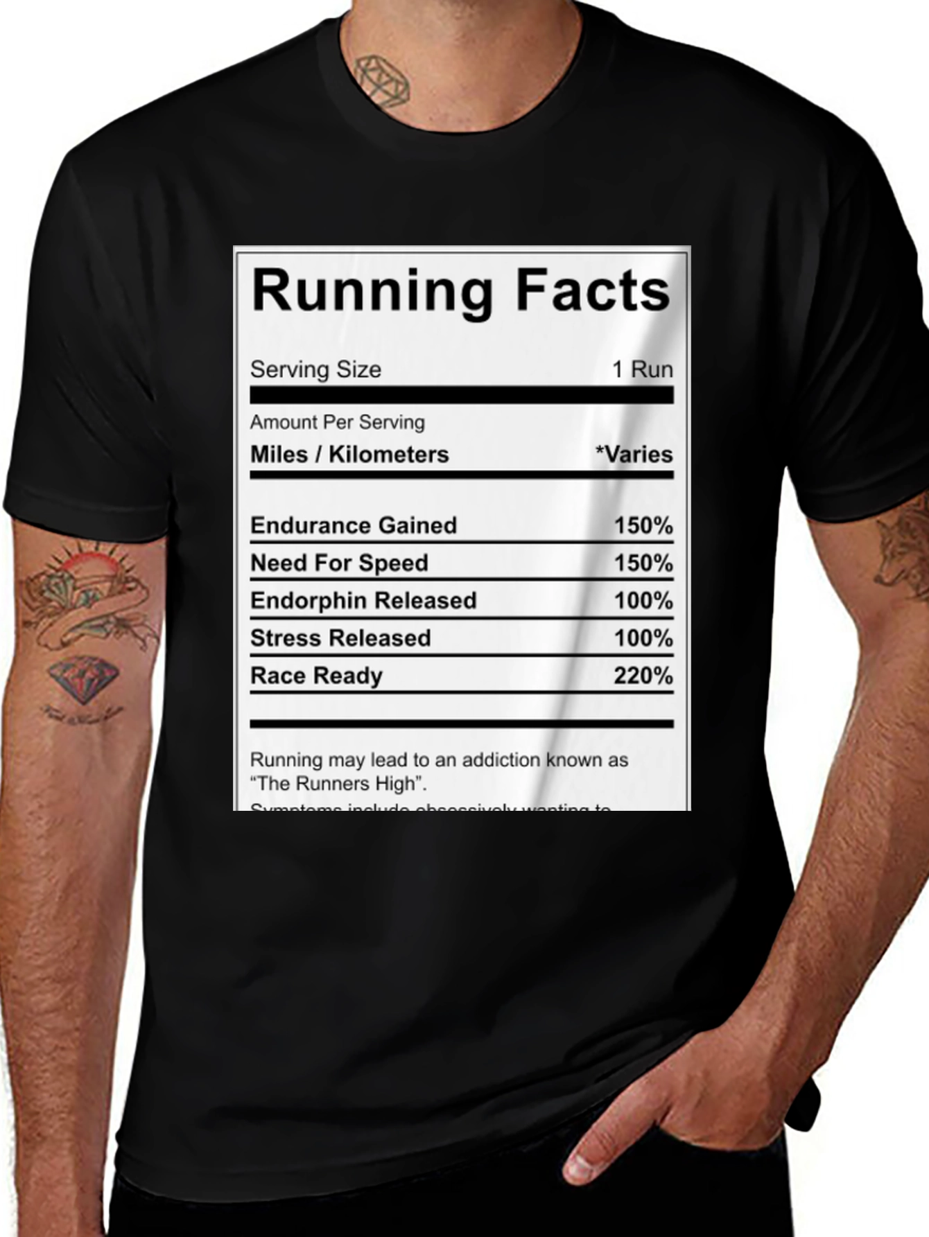 Running Facts Nutrition Label Black T-Shirt