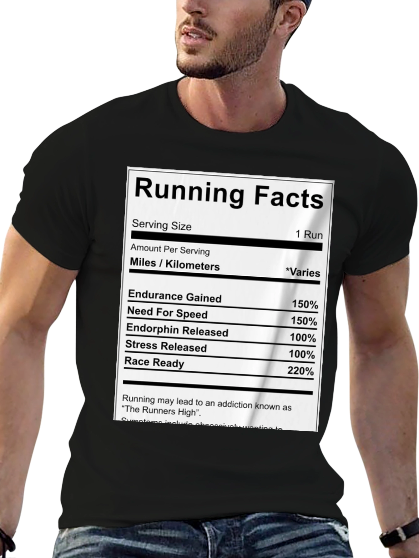 Running Facts Nutrition Label Black T-Shirt
