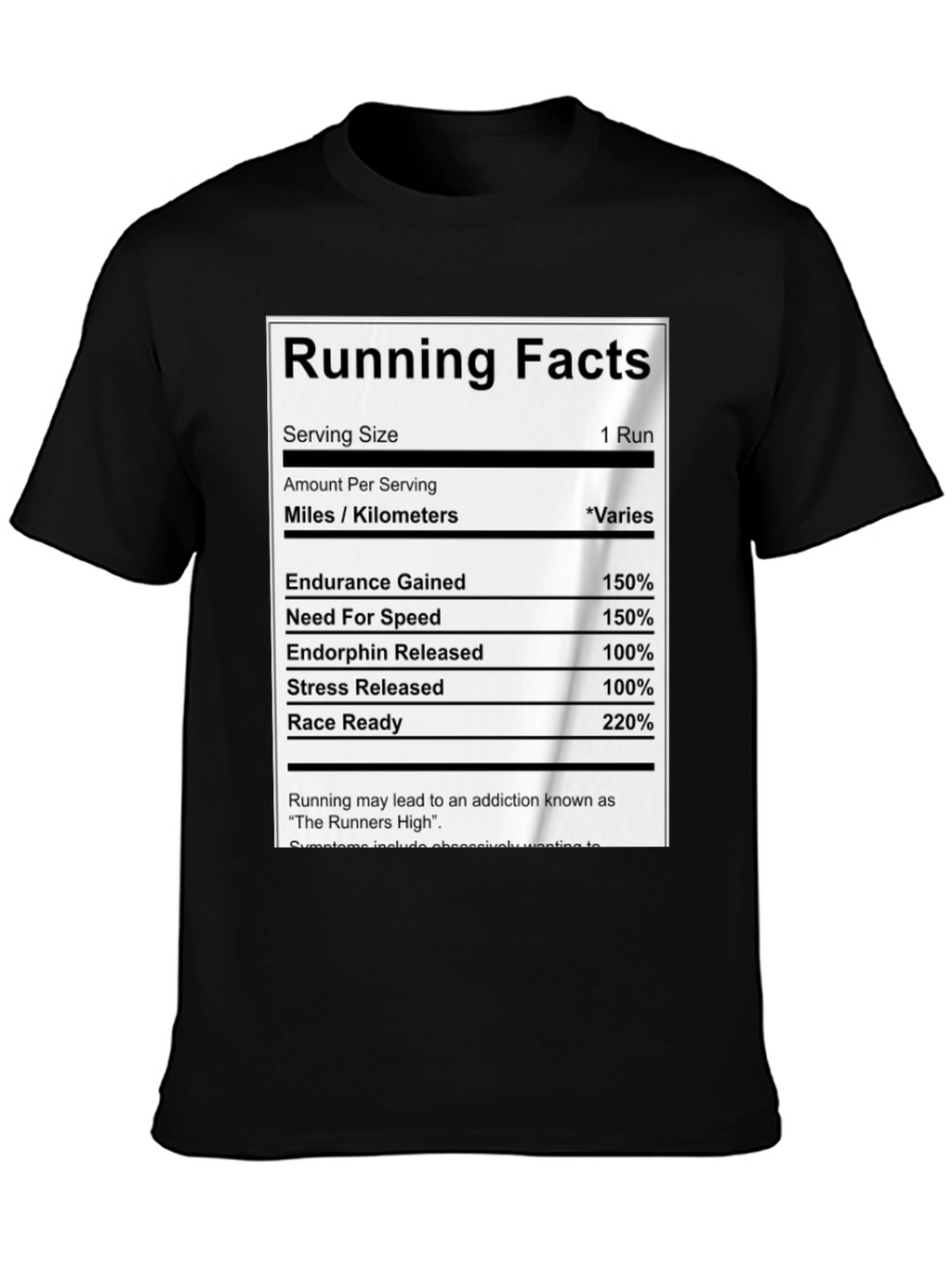 Running Facts Nutrition Label Black T-Shirt