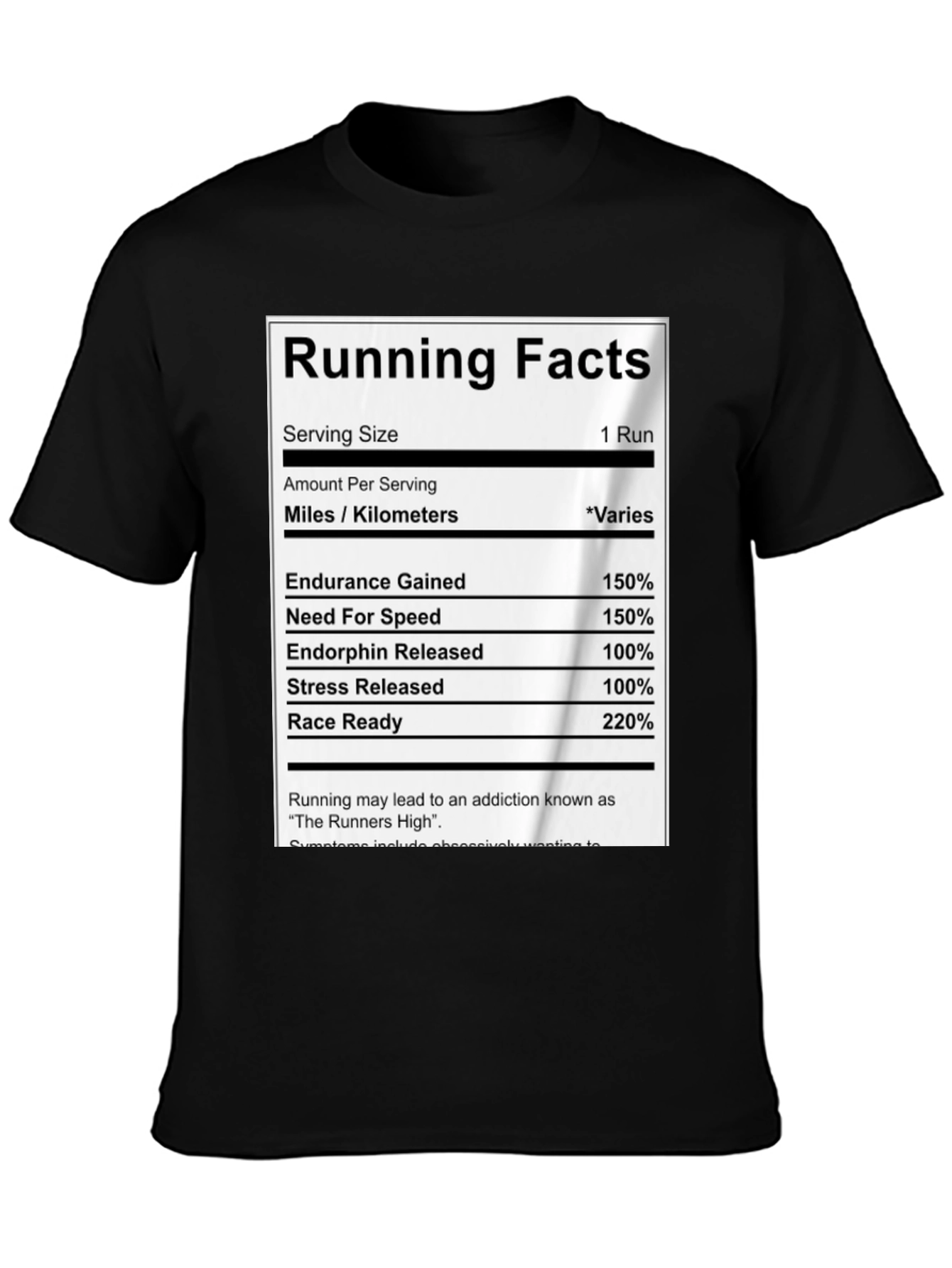 Running Facts Nutrition Label Black T-Shirt