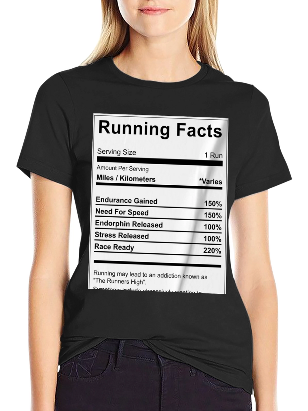 Running Facts Nutrition Label Black T-Shirt