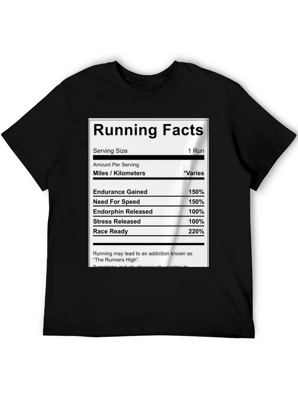 Running Facts Nutrition Label Black T-Shirt