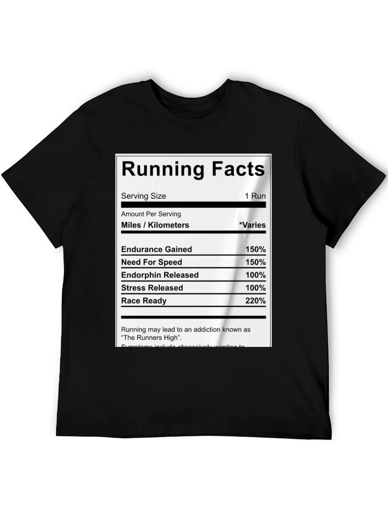 Running Facts Nutrition Label Black T-Shirt