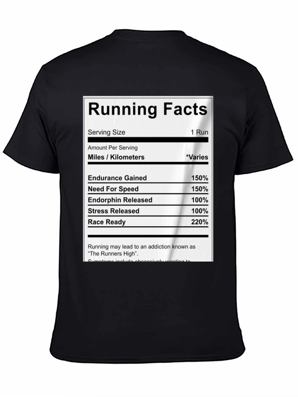 Running Facts Nutrition Label Black T-Shirt