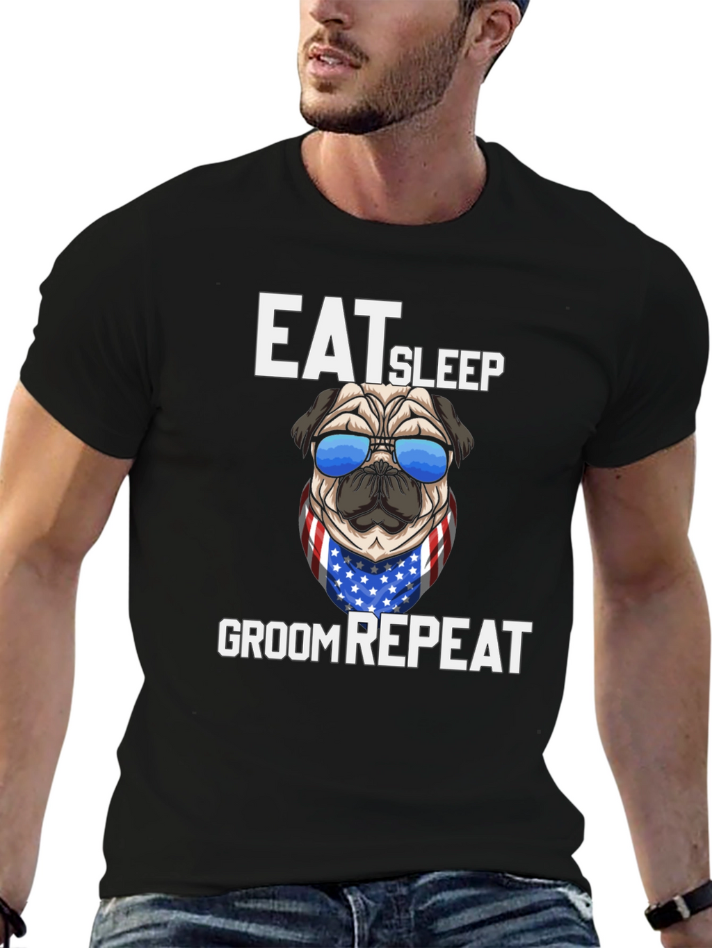 Eat Sleep Groom Repeat Pug T-Shirt