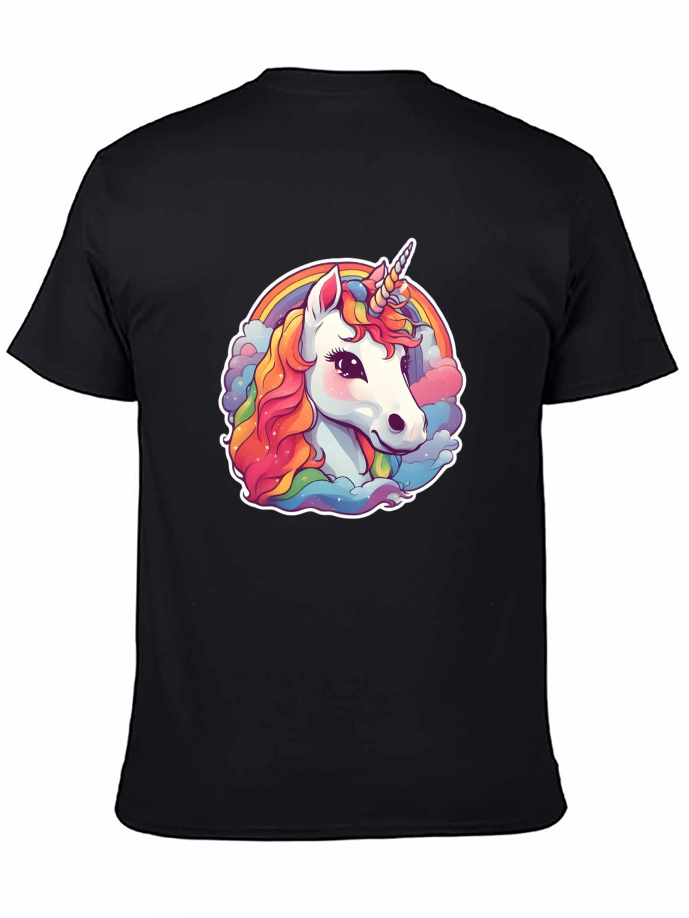Unicorn Rainbow Graphic Tee - Black Cotton Blend