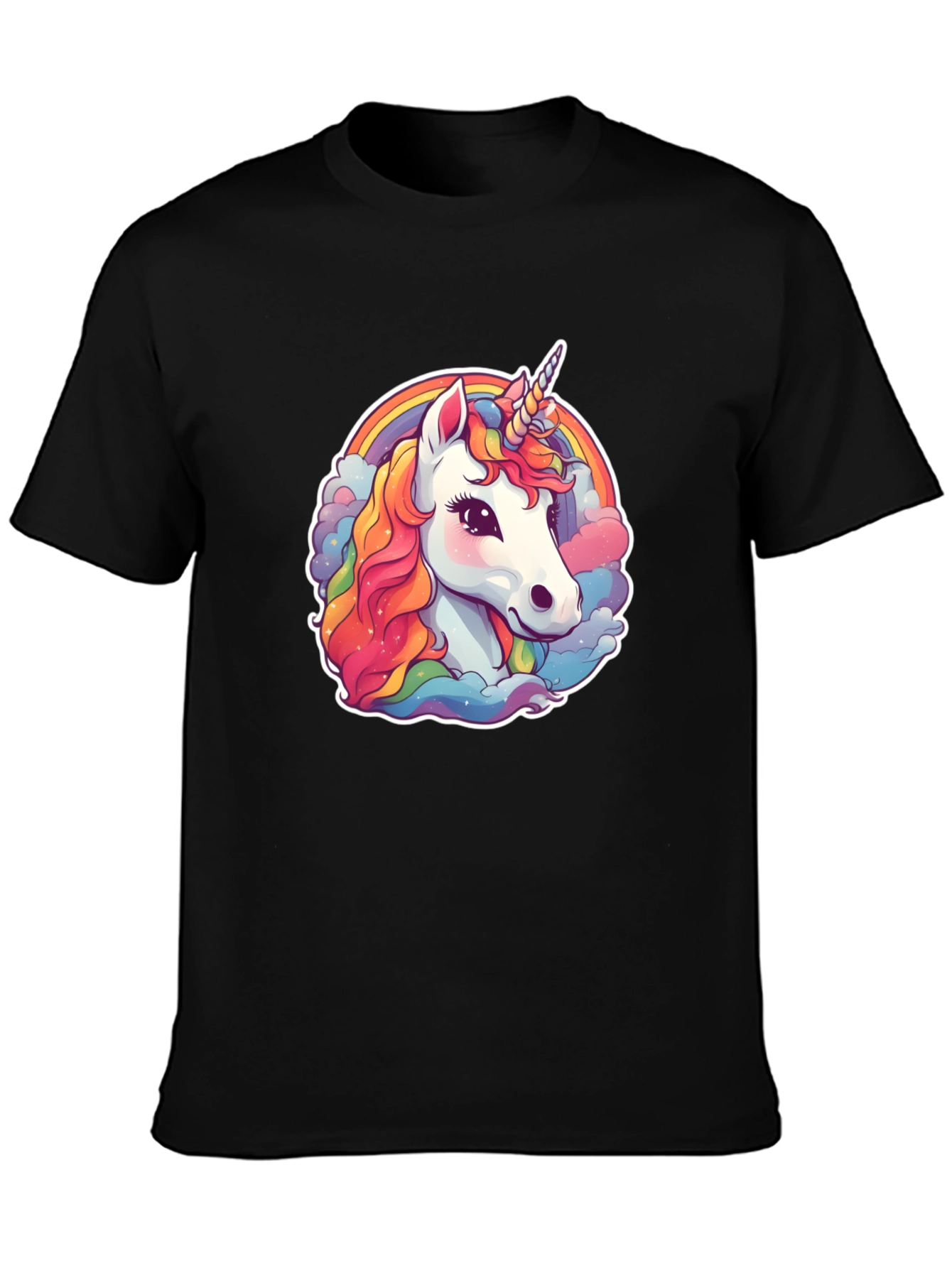 Unicorn Rainbow Graphic Tee - Black Cotton Blend