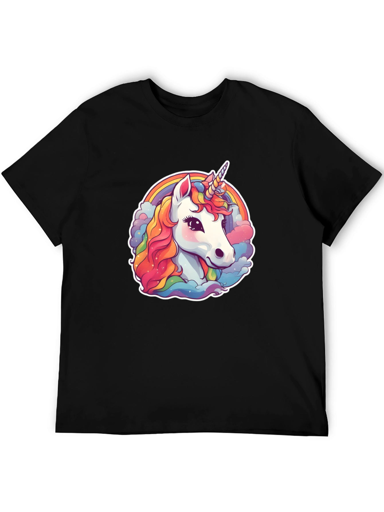 Unicorn Rainbow Graphic Tee - Black Cotton Blend