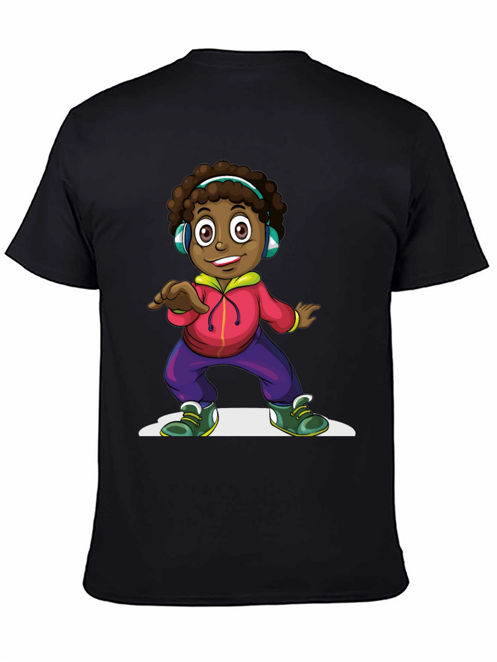 Cartoon Kid Dancing Black T-Shirt