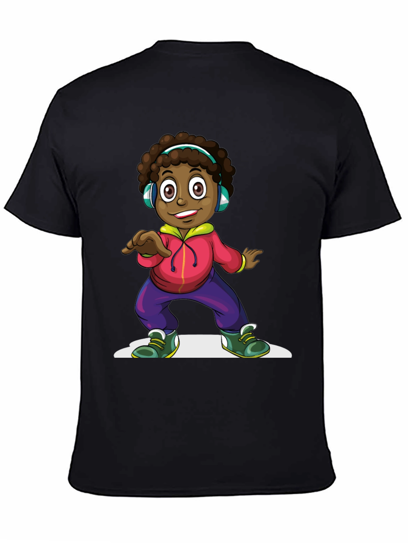 Cartoon Kid Dancing Black T-Shirt