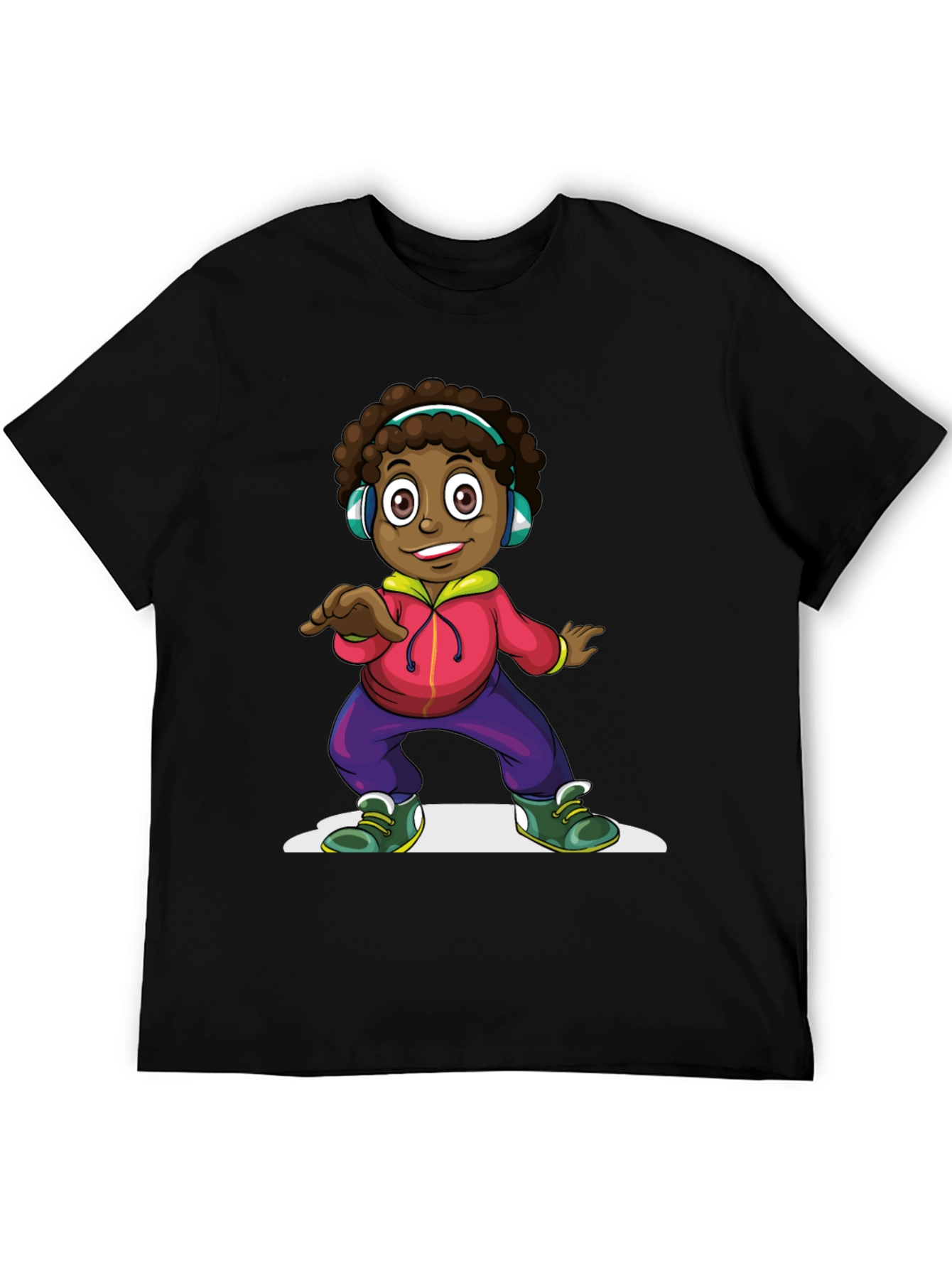 Cartoon Kid Dancing Black T-Shirt