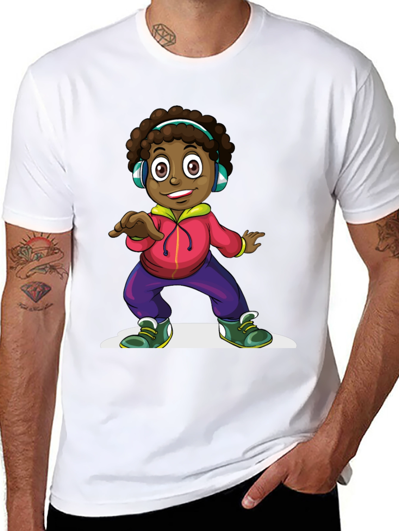 Cartoon Kid Dancing Black T-Shirt