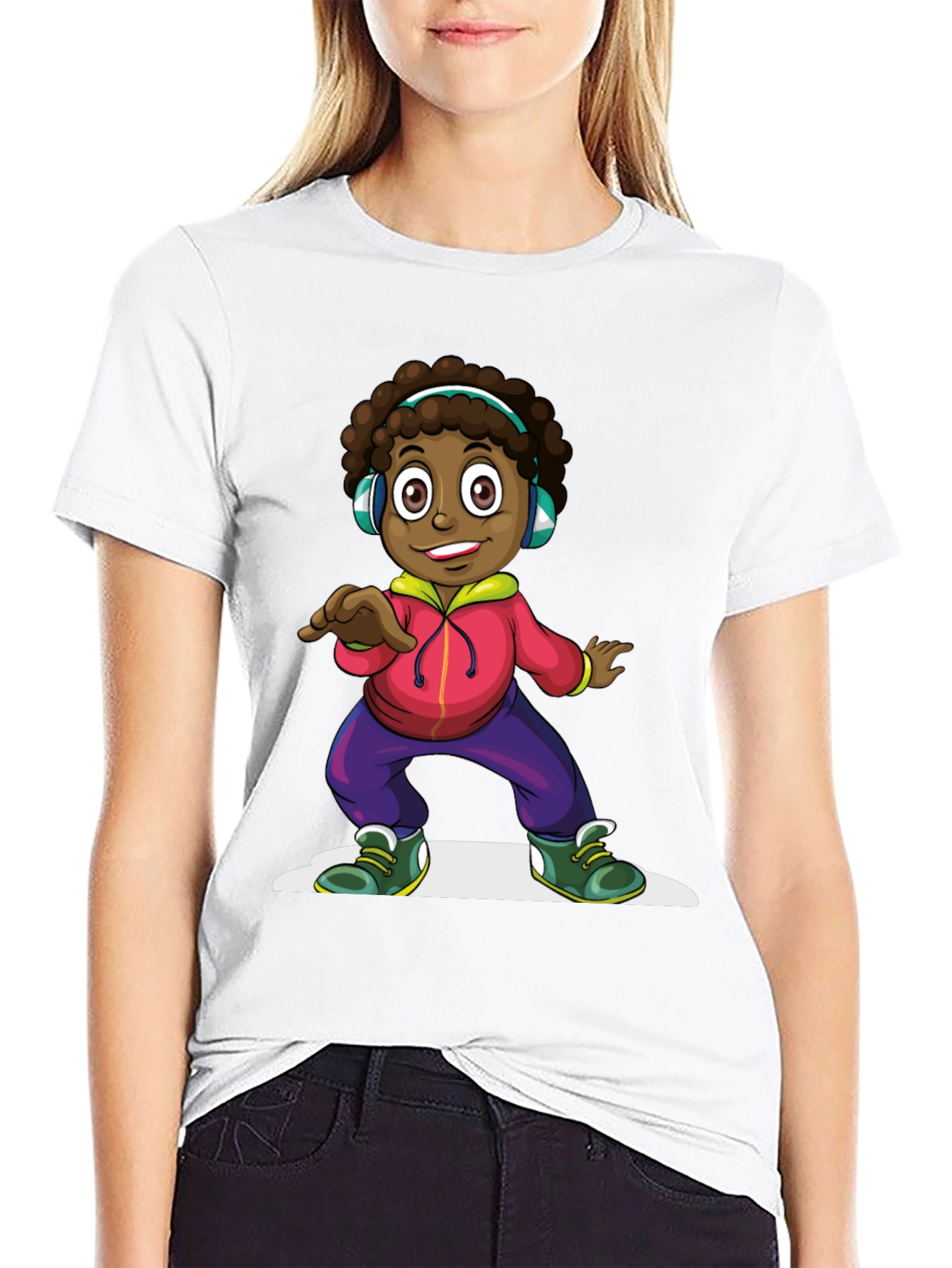 Cartoon Kid Dancing Black T-Shirt