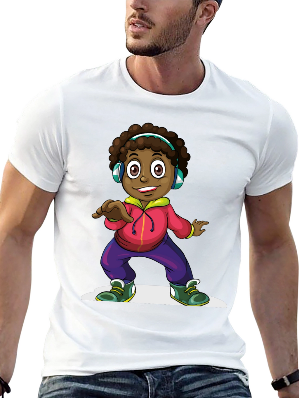 Cartoon Kid Dancing Black T-Shirt