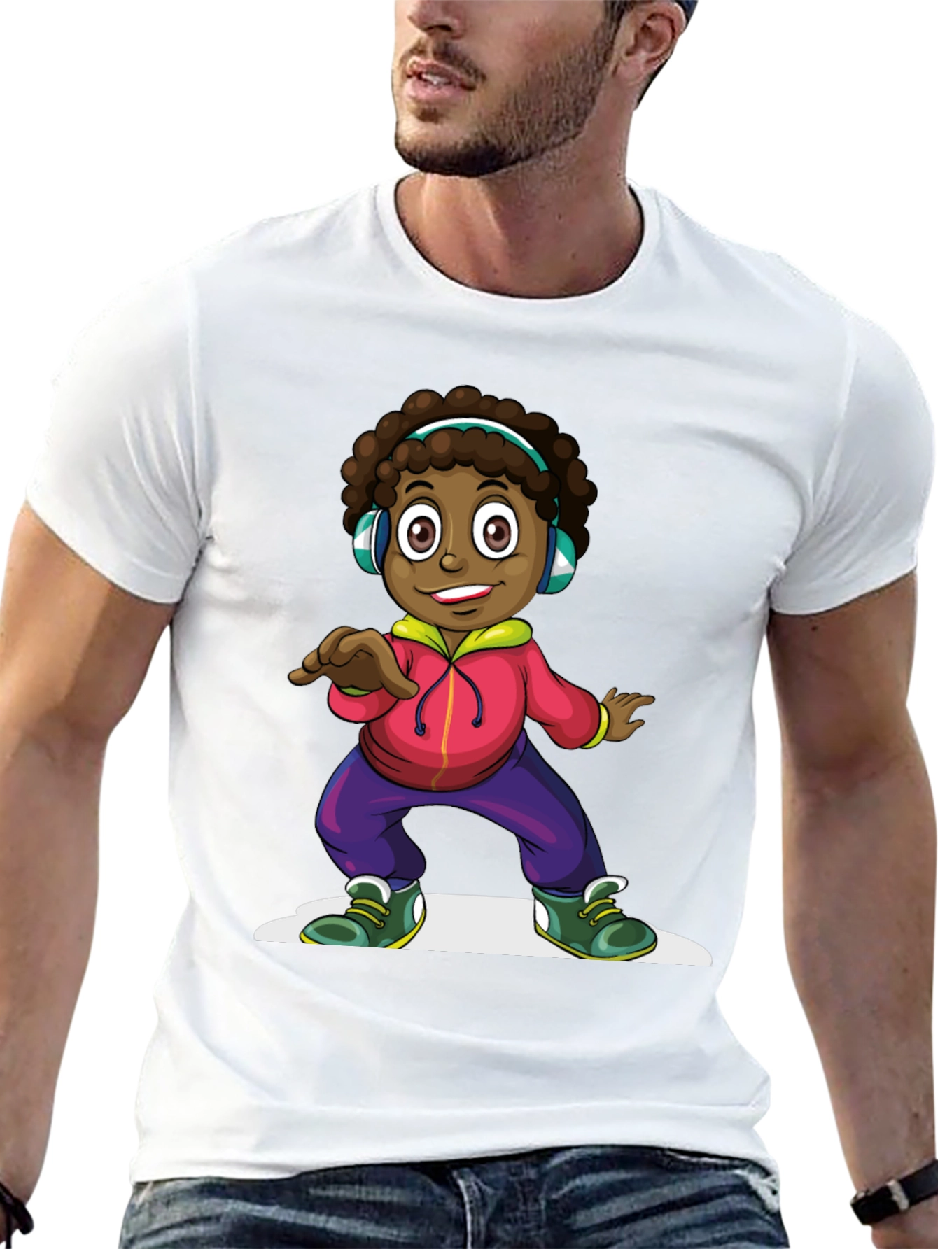 Cartoon Kid Dancing Black T-Shirt