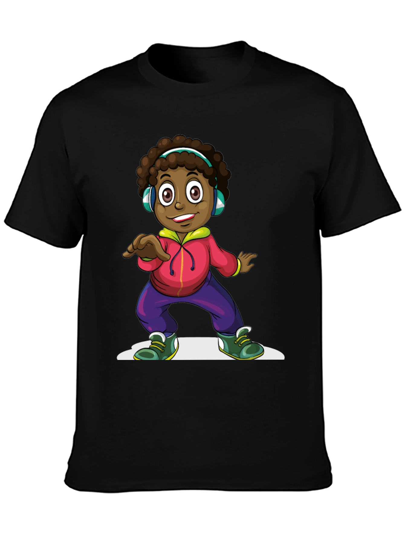 Cartoon Kid Dancing Black T-Shirt