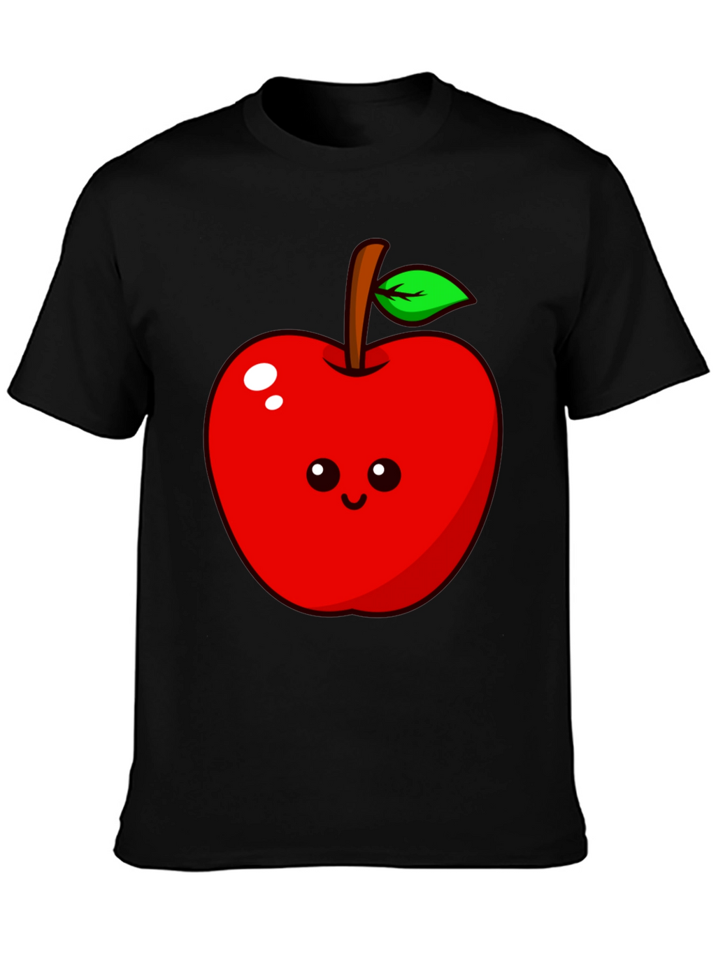 Cute Apple Graphic Tee - Black Cotton T-Shirt