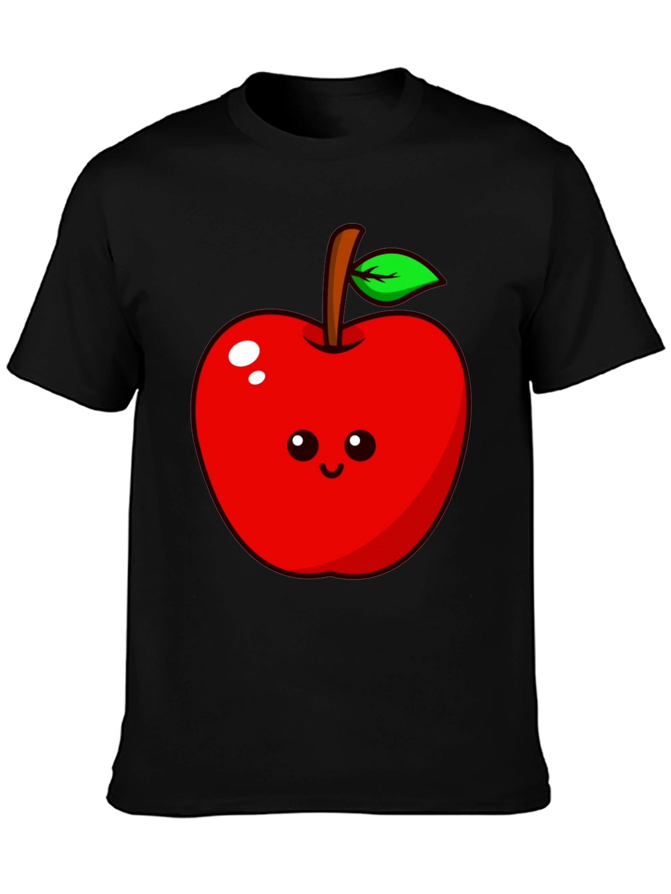 Cute Apple Graphic Tee - Black Cotton T-Shirt