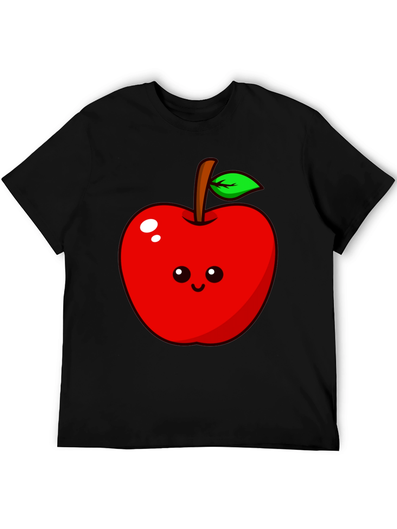 Cute Apple Graphic Tee - Black Cotton T-Shirt