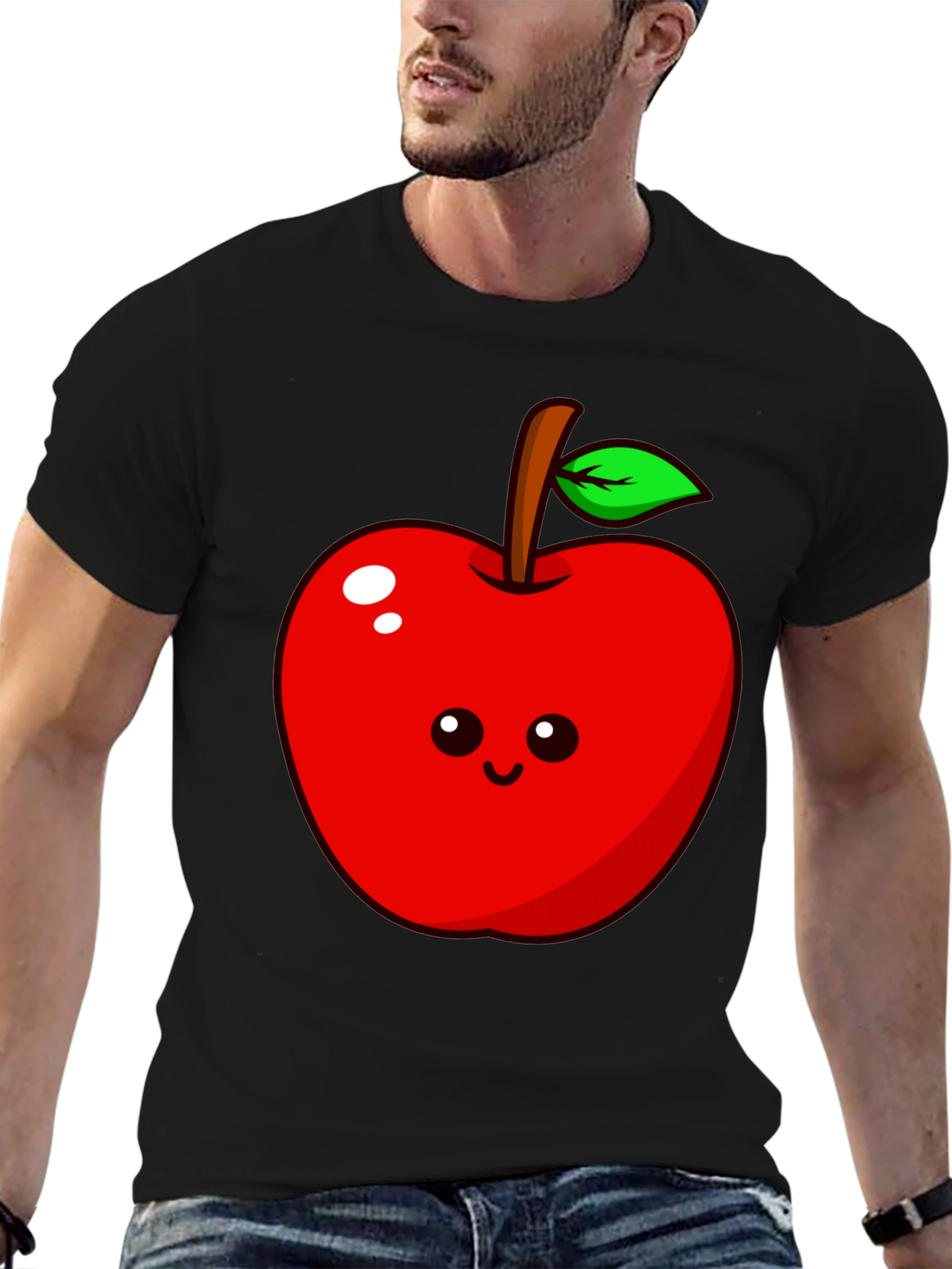 Cute Apple Graphic Tee - Black Cotton T-Shirt