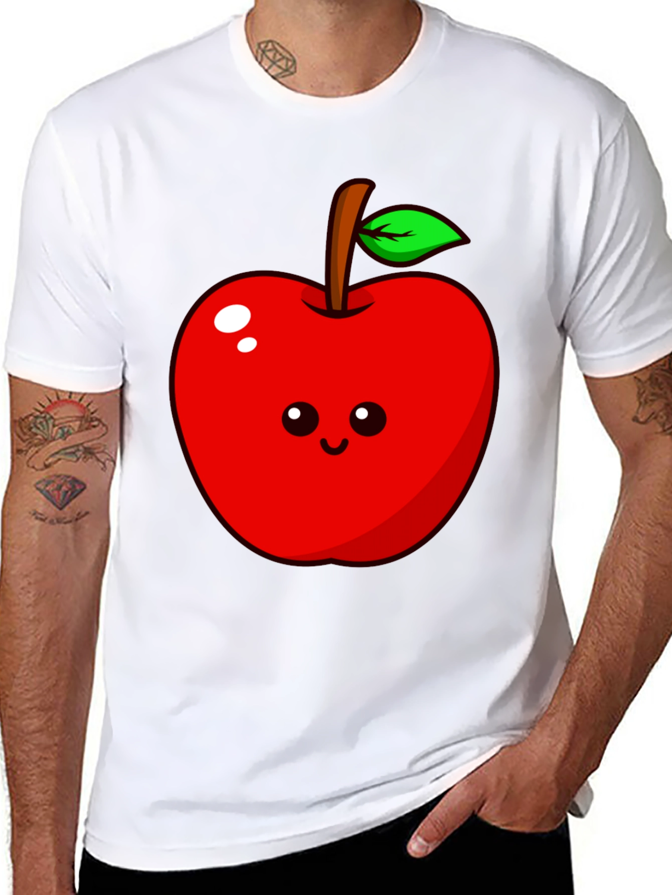 Cute Apple Graphic Tee - Black Cotton T-Shirt