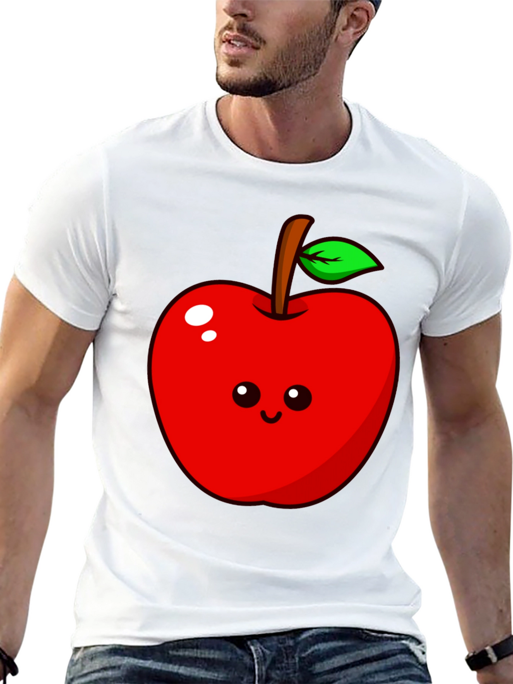 Cute Apple Graphic Tee - Black Cotton T-Shirt