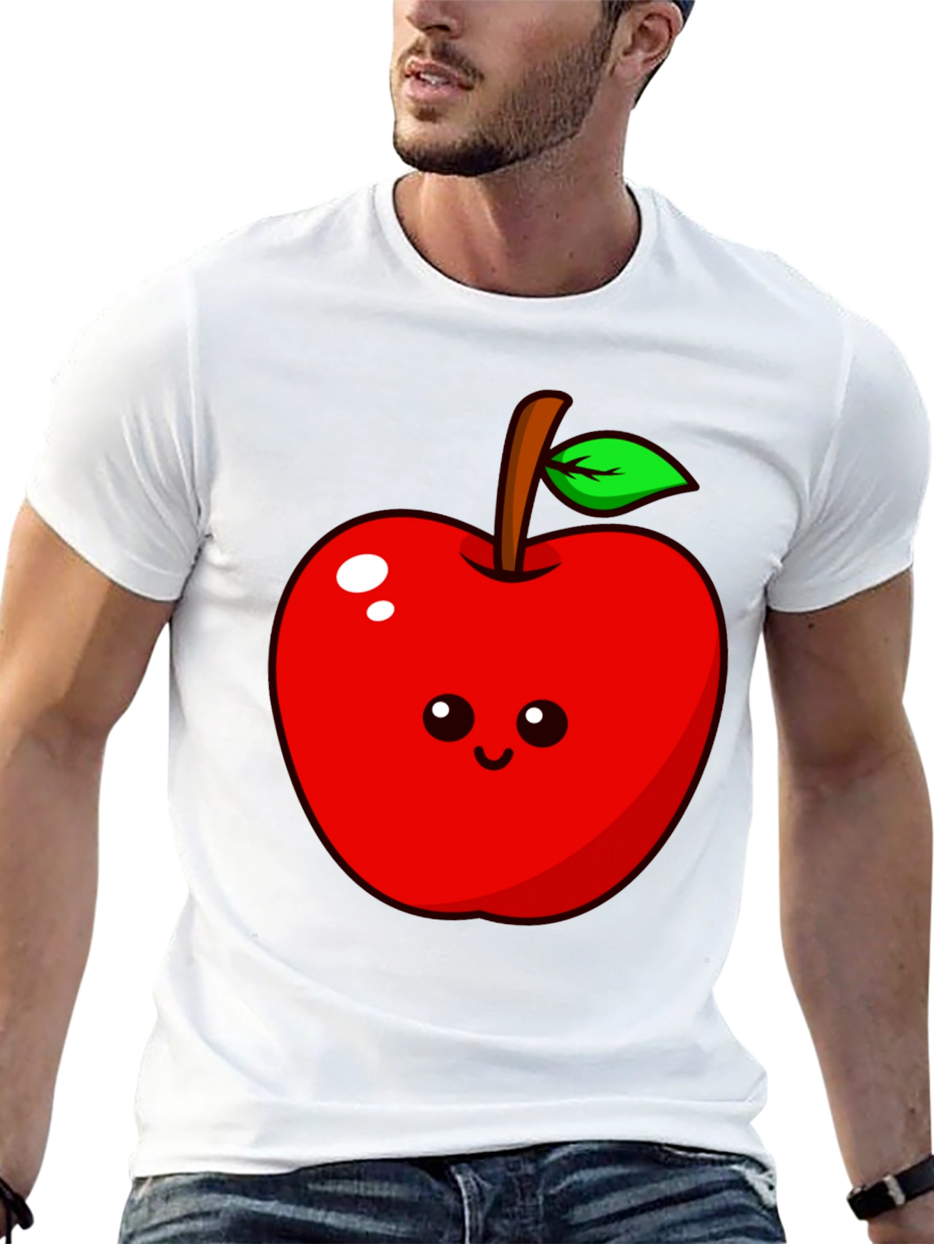 Cute Apple Graphic Tee - Black Cotton T-Shirt