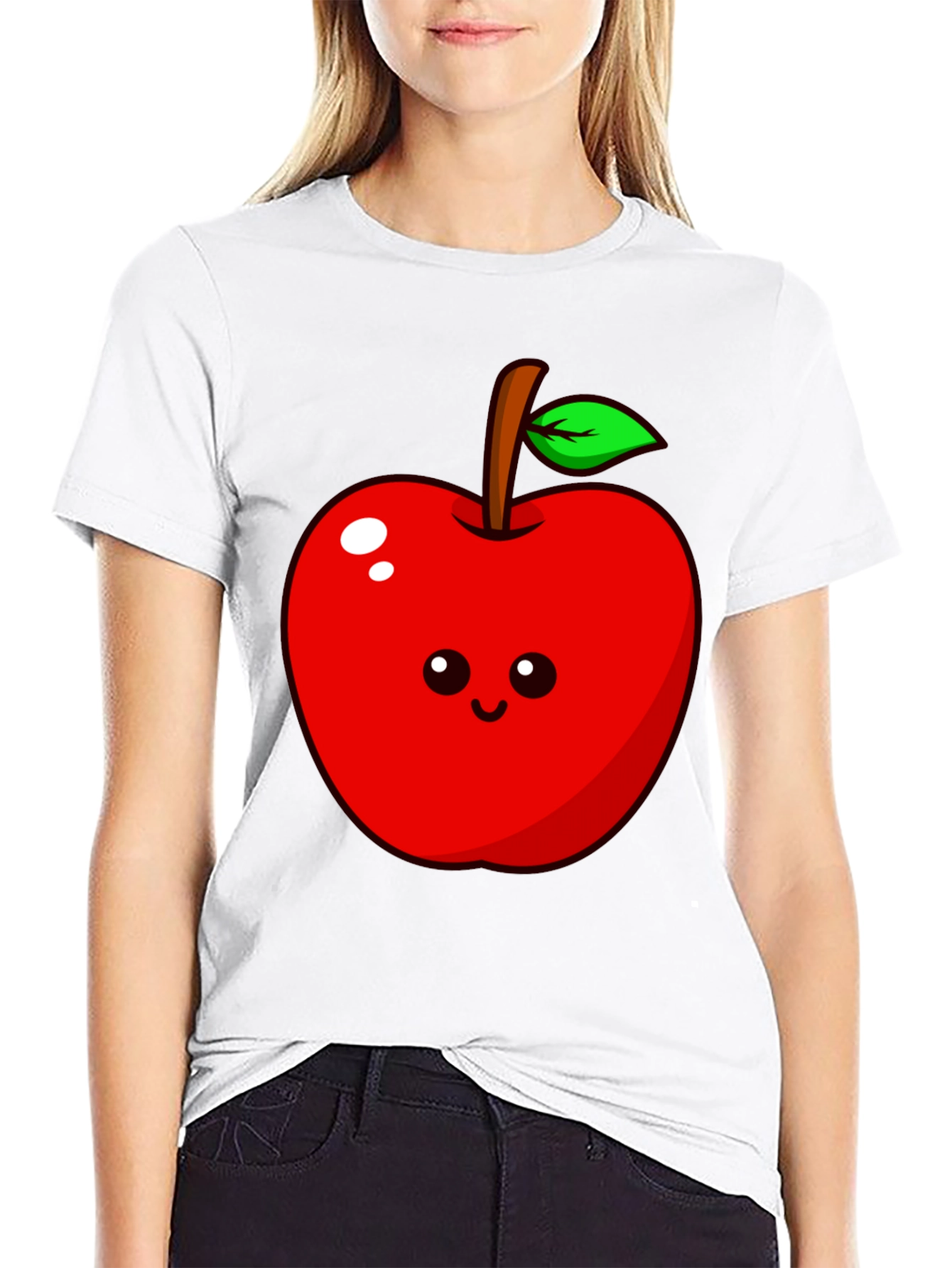 Cute Apple Graphic Tee - Black Cotton T-Shirt