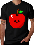 Cute Apple Graphic Tee - Black Cotton T-Shirt