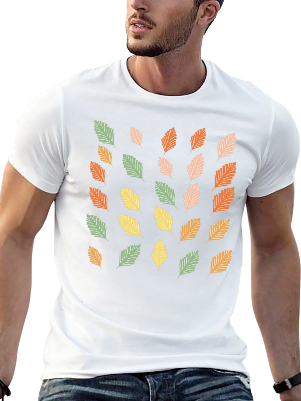 Autumn Leaves Print Black T-Shirt